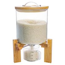 Dispenser de Arroz Aprilhp de Vidro 5L com Suporte de Madeira Hermético Dispenser de Arroz Aprilhp de Vidro 5L com Suporte de Madeira Hermético