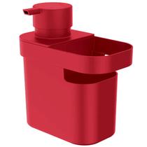 Dispenser De Detergente 650ml Organizador De Pia Porta Detergente E Esponja Vermelho OU