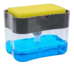 Dispenser De Detergente Sabão Líquido 2 Em 1 Porta Esponja Limpeza Louça Dosador Cozinha Suporte Bucha Transparente - Propius