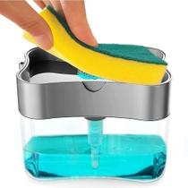 Dispenser De Detergente Sabão Líquido 2 Em 1 Porta Esponja Limpeza Louça Dosador Para Cozinha Suporte Bucha Transparente - Propius