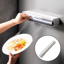 Dispenser de Papel Filme Manteiga Alumínio Cortador Suporte Toalha Com Ventosa Cozinha Embalagem Magnético Reutilizar