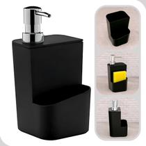 Dispenser de Pia Porta Detergente Bucha Cozinha 650ml Preto