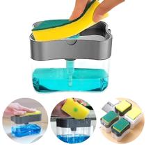 Dispenser de Sabão Líquido 2 em 1 com Suporte para Bucha e Esponja Dosador Prático de Detergente Dispenser de Sabão Líquido 2 em 1 com Suporte para Bucha e Esponja Dosador Prático de Detergente