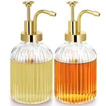Dispenser de Xarope de Vidro TIWPAJS 300ml com Bomba Dourada - Kit 2 Unidades