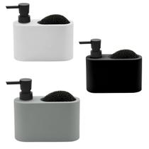 Dispenser Detergente 300ml Acqua com Válvula Pump e Organizador de Esponja Design Moderno e Funcional para Pia de Cozi