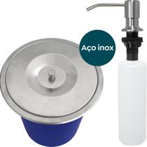 Dispenser Dosador De Detergente 350ml E Lixeira 5 Litros De Embutir Kit Cozinha Inox Escovado Cesto de Lixo e Porta Sabao Liquido Embutido Pia Bancada