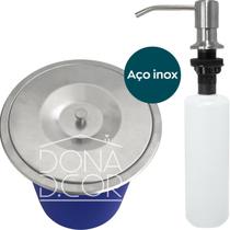 Dispenser Dosador De Detergente 500ml E Lixeira 5 Litros De Embutir Kit Cozinha Inox Escovado Cesto de Lixo e Porta Dete