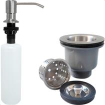 Dispenser Dosador Detergente 350ml E Valvula Pia Cozinha 3 1/2 Inox Ralo Basket Com Cesto Higienico Escoamento Cuba E Porta Detergente De Embutir Kit Dispenser Dosador Detergente 350ml E Valvula Pia Cozinha 3 1/2 Inox Ralo Basket Com Cesto Higienico Escoamento Cuba E Porta Detergente De Embutir Kit