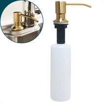 Dispenser Dosador Detergente Dourado Ouro Gold Inox 350ml Embutir Porta Sabonete Liquido Embutido Cuba Pia Cozinha Banheiro Bancada Granito Marmore