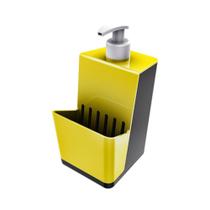 Dispenser Dosador Para Detergente e Porta Esponja - Amarelo/Chumbo