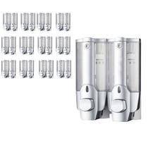 Dispenser Duplo Gel Sabonete Liquido Shampoo Kit 12 Unidades Banheiro Parede Restaurante Hotel Shopping Pratico Parede Resistente Multiuso