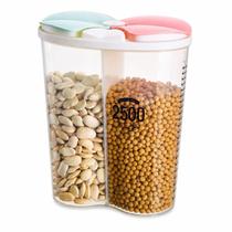 Dispenser Duplo Multiuso 2,5L Para Cereais Macarrão Grãos Cozinha Lavanderia