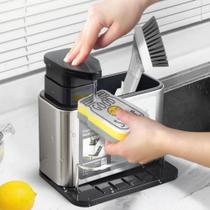 Dispenser Em Aço Inox Porta Detergente E Esponja 3 Em 1 Função 3 em 1