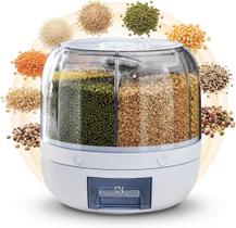 Dispenser Giratório de Grãos Cereais Alimentos com 6 Divisórias e Copo Medidor para Cozinha