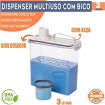 Dispenser Hermético 3L Trava Mais Plasútil Multiuso Com Copo Medidor Ideal para Porta Sabão Líquido, Amaciante e Lavanderia Organizada