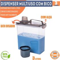 Dispenser Hermético 3L Trava Mais Plasútil Multiuso Com Copo Medidor Ideal para Porta Sabão Líquido, Amaciante e Lavanderia Organizada