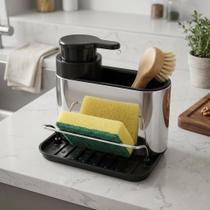 Dispenser Organizador De Pia Com Suporte Para Esponja e Acessórios de Cozinha Aço Inox