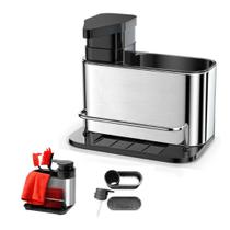 Dispenser Organizador De Pia Com Suporte Para Esponja E Detergente Em Aço Inox
