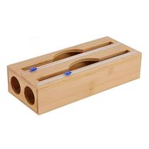 Dispenser Papel Toalha E Filme Pvc C/ Cortador Duplo Bambu