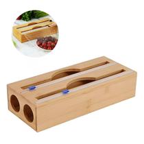 Dispenser Papel Toalha E Filme Pvc Com Cortador Duplo Bambu