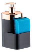 Dispenser Para Detergente 500ml Pia Esponja Preto Rosê Gold Dispenser Para Detergente 500ml Pia Esponja Preto Rosê Gold