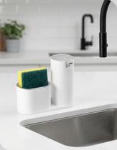 Dispenser para Detergente e Bucha Branco com Prata Arthi