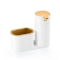 Dispenser para Detergente e Esponja Linha Conceito - Branco com Dourado Fosco