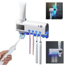 Dispenser Pasta de Dentes Automatico Luz Ultravioleta Suporte Escova de Dentes Elimina Bacterias Utensilio Banheiro Apoio Parede