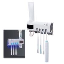 Dispenser Pasta de Dentes Luz Ultravioleta Automatico Esterilizador Bacterias Suporte Escova de Dentes Banheiro Parede Utensilio Apoio