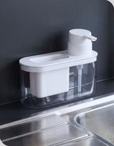 Dispenser Porta Detergente Bucha Organizador Pia Bancada 500ml Branco Cozinha Clean Arthi Prático Dispenser Porta Detergente Bucha Organizador Pia Bancada 500ml Branco Cozinha Clean Arthi Prático