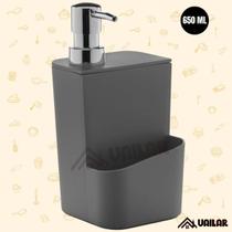 Dispenser Porta Detergente Chumbo - 650 ml - OU Trium - Dosador Sabão Liquido p/ Bancada 650ML Suporte p/ Esponja