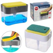 Dispenser / porta detergente de plastico 385ml + esponja 14x10,5x9,5cm na caixa - DOLCE HOME