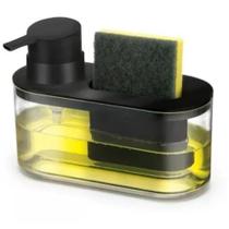 Dispenser Porta Detergente E Bucha Com Dosador Para Pia Cozinha Bancada Preto Arthi