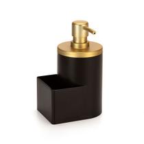 Dispenser Porta Detergente e Esponja 600ML - Preto com Dourado Fosco