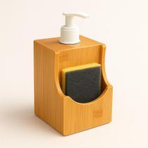 Dispenser Porta Detergente E Esponja Com Valvula Bambu Branco 500ml