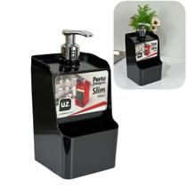 Dispenser Porta Detergente E Esponja Slim Preto 500ml Compacto Uz