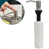 Dispenser Porta Detergente Inox Polido 350ml De Embutir Bancada Pia Cozinha Suporte Sabonete Liquido Dosador Embutido Cuba Aço Inox 304