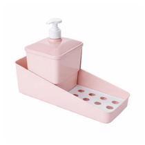 Dispenser Porta Detergente Organizador de Pia 3 em 1 Plasútil Rosa Suporte para Sabão e Esponja Dispenser Porta Detergente Organizador de Pia 3 em 1 Plasútil Rosa Suporte para Sabão e Esponja