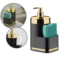 Dispenser Porta Detergente Suporte Esponja Pia Cozinha Preto Dourado
