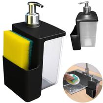 Dispenser Porta Sabonete Detergente e Esponja Preto Pump Cromado