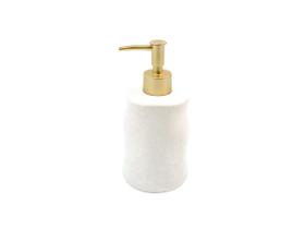 Dispenser Porta Sabonete Líquido Álcool Gel Detergente Cremes Lavado Cerâmica Branco Dourado Orgânico