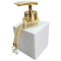 Dispenser Porta Sabonete Líquido Álcool Gel Hidratante Saboneteira Acessório Bancada Organizador Banheiro-Branco e Dourado