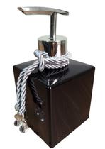 Dispenser Porta Sabonete Líquido Hidratante Saboneteira-Organizador Banheiro-Decoração Casa-Vidro Preto e Prata