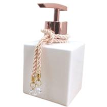 Dispenser Porta Sabonete Líquido Saboneteira Vidro-Organizador Banheiro-Decoração Casa-Branco e Rose Gold