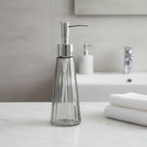 Dispenser Porta Sabonete Líquido Vidro Cônico Canelado Luxo Lavabo 300ml COR:Cinza