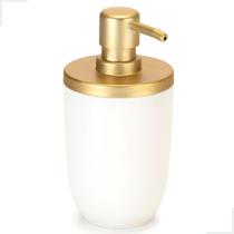 Dispenser Porta Sabonete Saboneteira Líquido Detergente 500ml Premium Banheira Lavabo Dourado/Branco