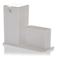 Dispenser Quadrado Plus C/Porta Esponja Sabão Liquido Branco