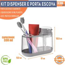 Dispenser Sabonete Líquido com Porta Escova e Creme Dental Organizador de Pia Banheiro Lavabo Suporte Decoração Moderna