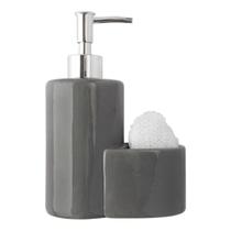 Dispenser Sabonete Líquido Em Cerâmica Para Banho C/ Esponja
