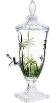 Dispenser Suqueira De Cristal 2 Litros Ecológico Com Pé E Tampa Decorada Palm Tree Handpaint Wolff